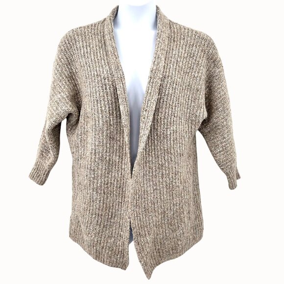 William Rast Cozy Open Front Ribbed Knit Cardigan Sweater Beige & Gray S - Picture 1 of 4